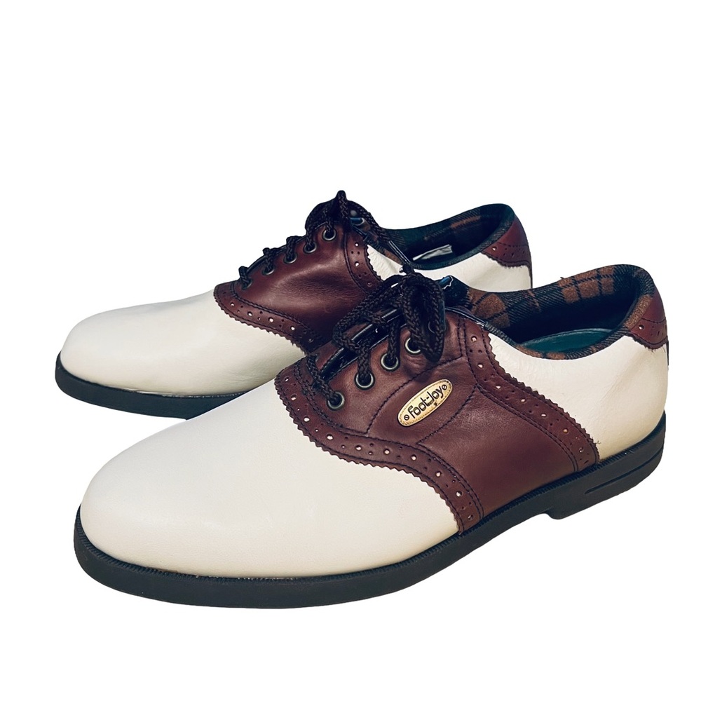 NEW FootJoy Women's Leather White Brown Soft-Joys Sierra Sz 7.5 Spike Golf Shoes